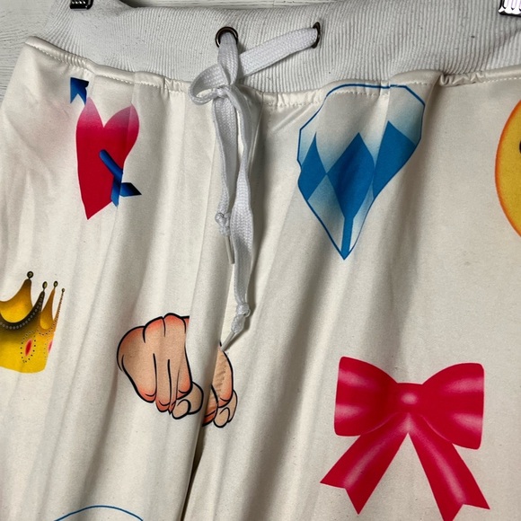 Women's White Heart Emoji Jogger Sweatpants L Pink Happy Face Print Cute Comfy - Picture 6 of 10